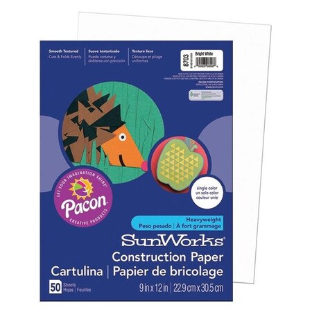 Pacon Corporation Pacon PAC8703BN 9 x 12 in. Sunworks Bright White Construction Paper - 50 Sheets per Pack PAC8703BN